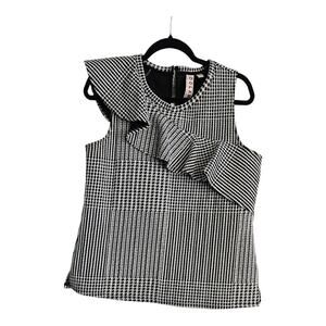 Anthropologie Dolan Left Coast Callan Ruffled Houndstooth Top Size M Sleeveless